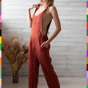 100% Pure Linen Jumpsuit in terracotta - S
